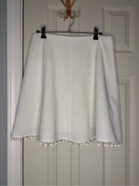 Club Monaco White Circle Skirt with Pom-Pom Trim